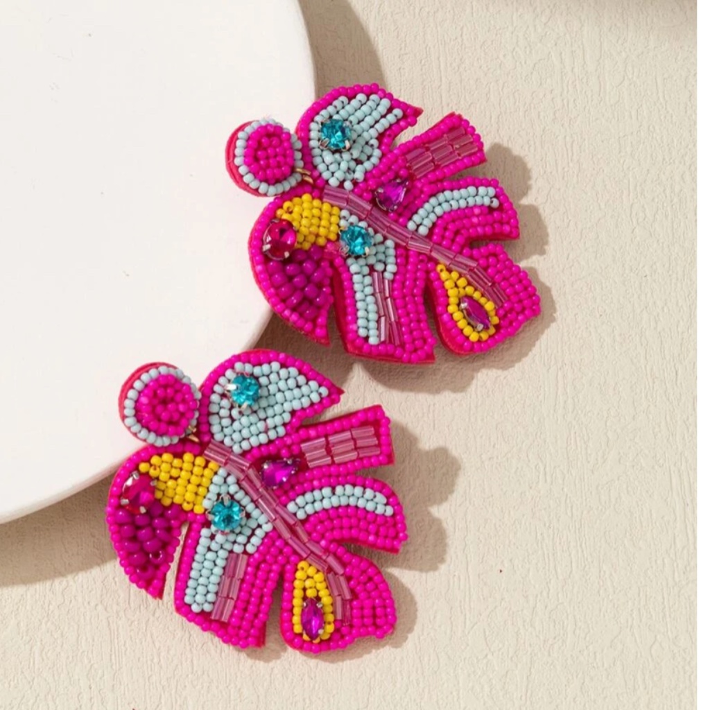 Free Beaded Leaf Plant Hipster Hippie Boho Peasant Vaca Vacation Earrings